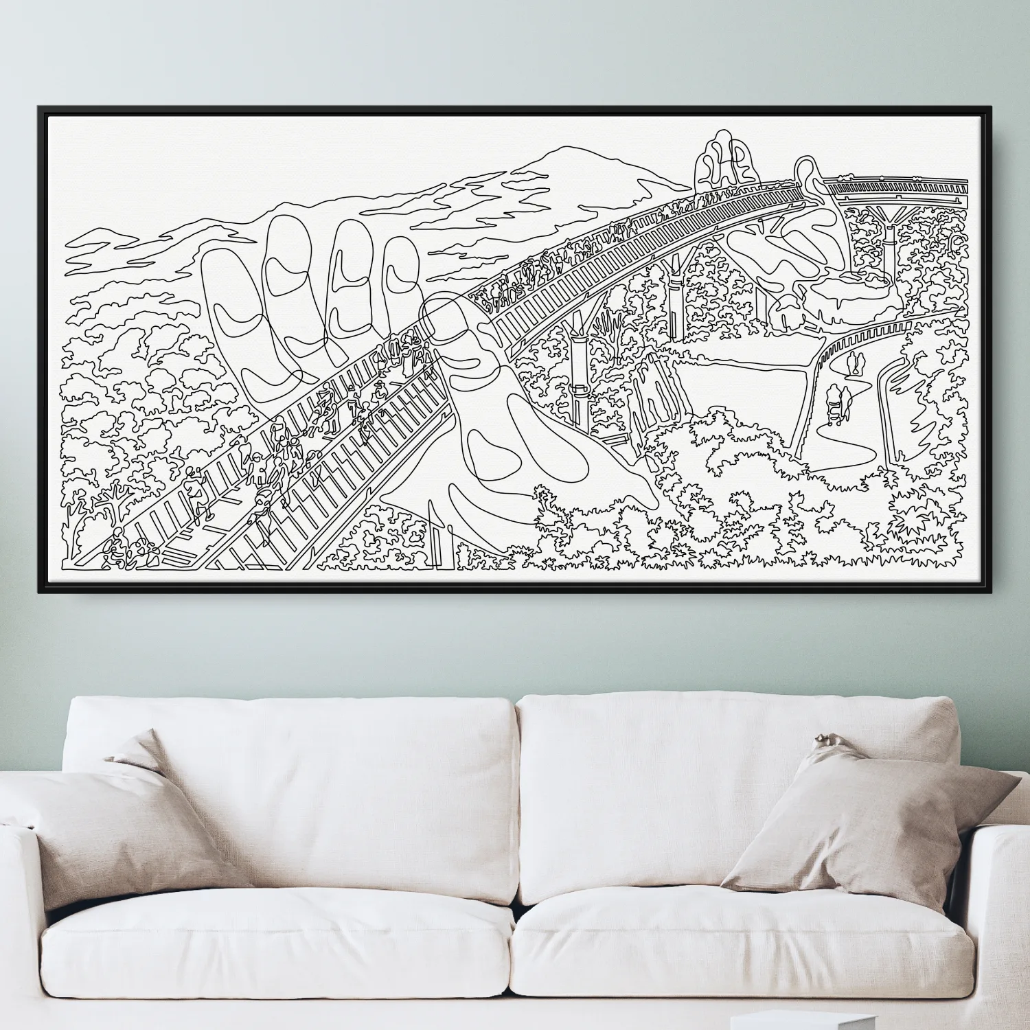 Vietnam Bana Hills Wall Art with Golden Bridge One Line Drawing - Extra Large Canvas Print