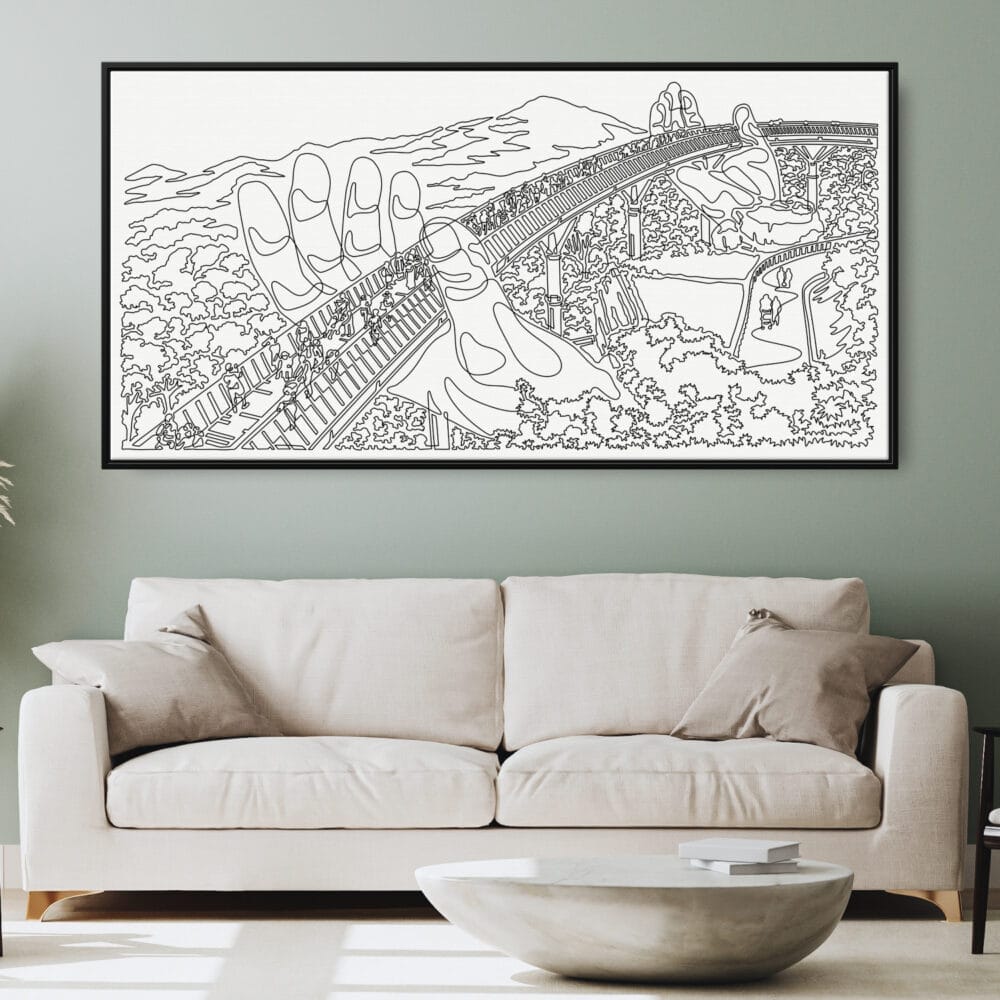 Framed Golden Bridge Vietnam Canvas Wall Art - Pano - Living Room 2 - Light Framed Golden Bridge Vietnam Canvas Wall Art - Pano - Living Room 2 - Light