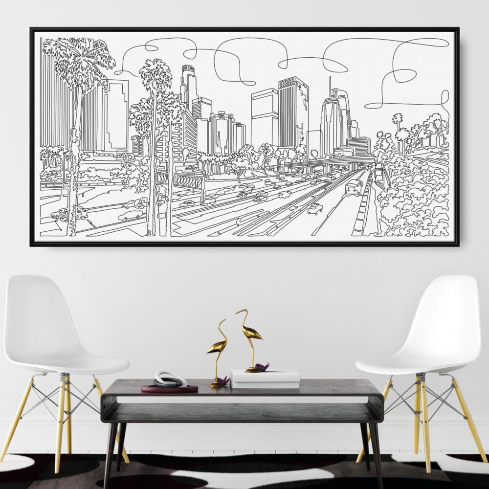 Framed Los Angeles Skyline Canvas Wall Art - Pano - Chairs Framed Los Angeles Skyline Canvas Wall Art - Pano - Chairs