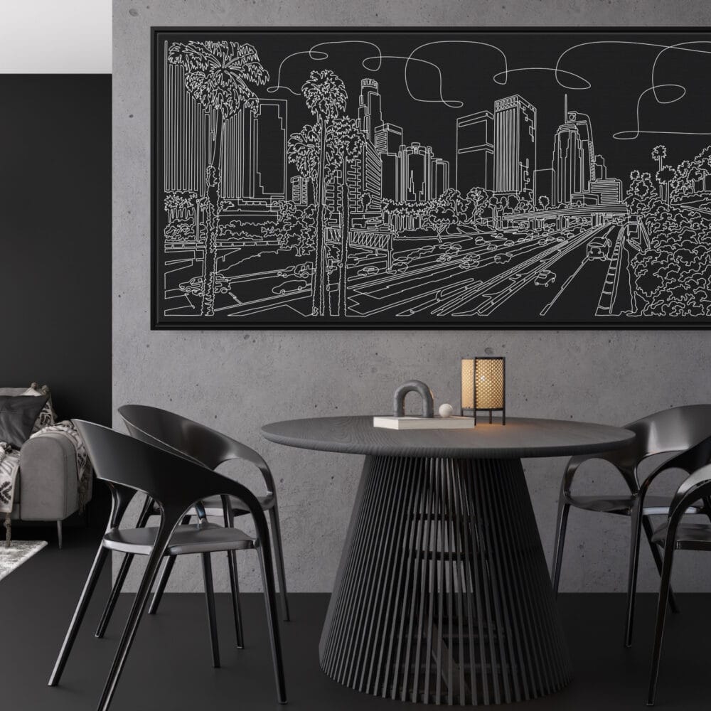 Framed Los Angeles Skyline Canvas Wall Art - Pano - Kitchen - Dark Framed Los Angeles Skyline Canvas Wall Art - Pano - Kitchen - Dark