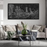 Framed Los Angeles Skyline Canvas Wall Art - Pano - Living Room - Dark