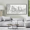 Framed Los Angeles Skyline Canvas Wall Art - Pano - Living Room - Light