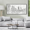 Framed Los Angeles Skyline Canvas Wall Art - Pano - Living Room - Light