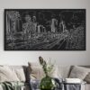 Framed Los Angeles Skyline Canvas Wall Art - Pano - Living Room - Main - Dark