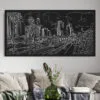 Framed Los Angeles Skyline Canvas Wall Art - Pano - Living Room - Main - Dark