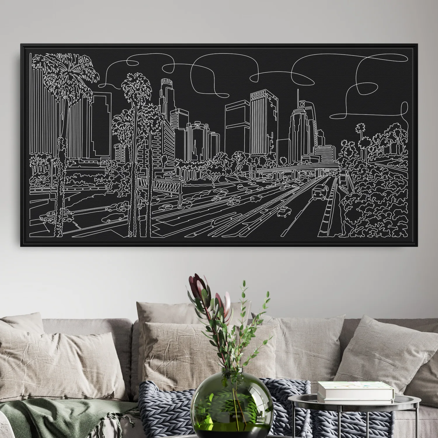 Los Angeles One Line Drawing - Extra Large Canvas Print