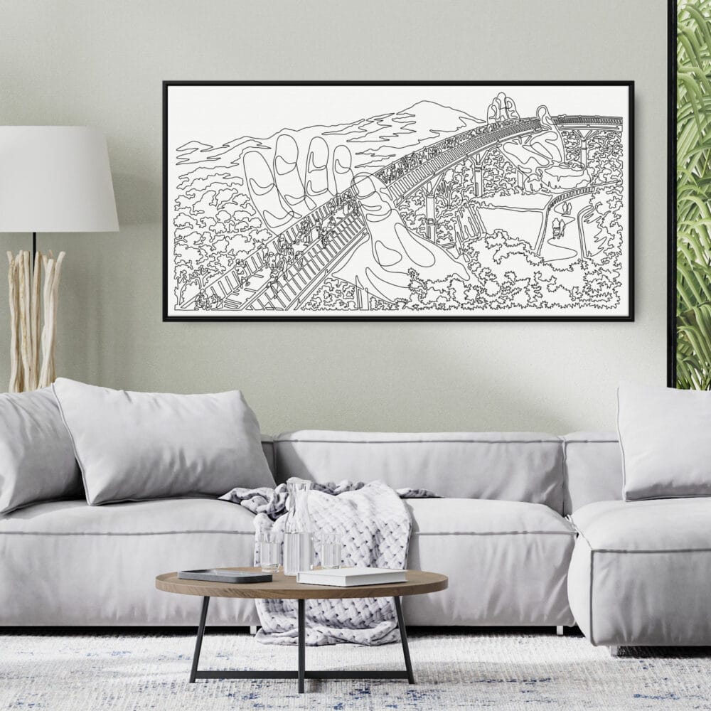 Framed Vietnam Canvas Wall Art with Golden Bridge - Pano - Living Room - Light Framed Vietnam Canvas Wall Art with Golden Bridge - Pano - Living Room - Light