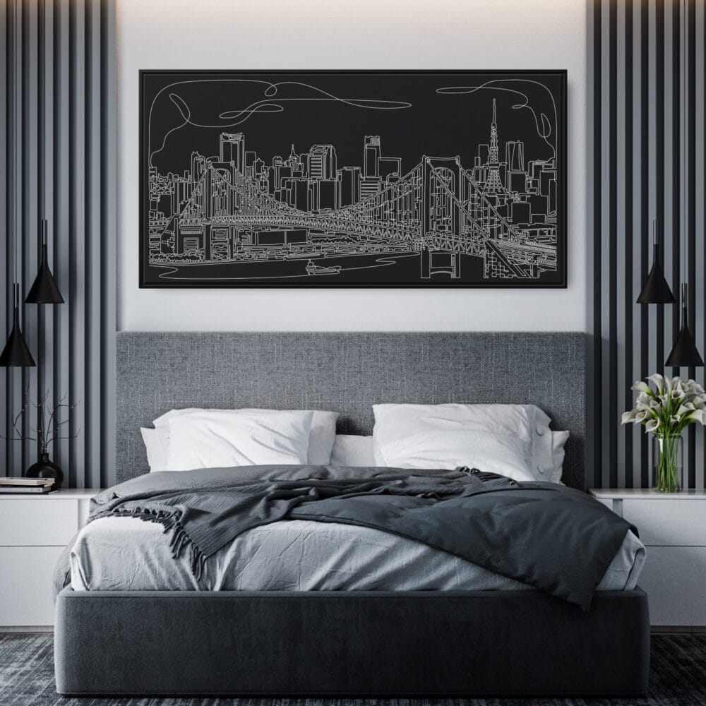 Framed Tokyo Skyline Canvas Wall Art - Pano - Hotel Room - Dark Framed Tokyo Skyline Canvas Wall Art - Pano - Hotel Room - Dark
