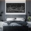 Framed Tokyo Skyline Canvas Wall Art - Pano - Hotel Room - Dark