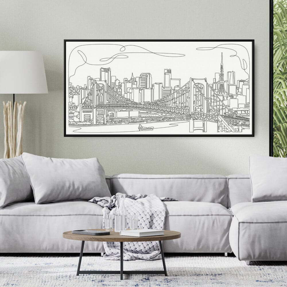 Framed Tokyo Skyline Canvas Wall Art - Pano - Living Room - Light Framed Tokyo Skyline Canvas Wall Art - Pano - Living Room - Light