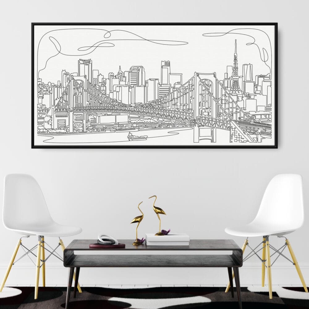 Framed Tokyo Skyline Canvas Wall Art - Panorama - Chairs - Light Framed Tokyo Skyline Canvas Wall Art - Panorama - Chairs - Light