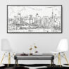 Framed Tokyo Skyline Canvas Wall Art - Panorama - Chairs - Light