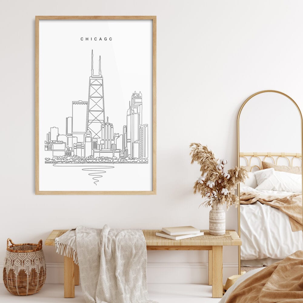 Framed Windy City Chicago Wall Art for Dressing Room - Portrait Framed Windy City Chicago Wall Art for Dressing Room - Portrait