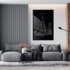 Framed Windy City Chicago Wall Art for Living Room - Portrait - Charcoal