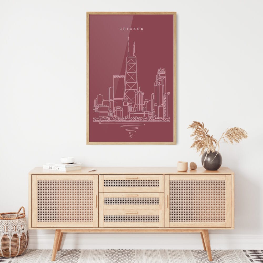 Framed Windy City Chicago Wall Art for Living Room - Portrait - Mauve Framed Windy City Chicago Wall Art for Living Room - Portrait - Mauve