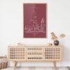 Framed Windy City Chicago Wall Art for Living Room - Portrait - Mauve