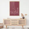 Framed Windy City Chicago Wall Art for Living Room - Portrait - Mauve
