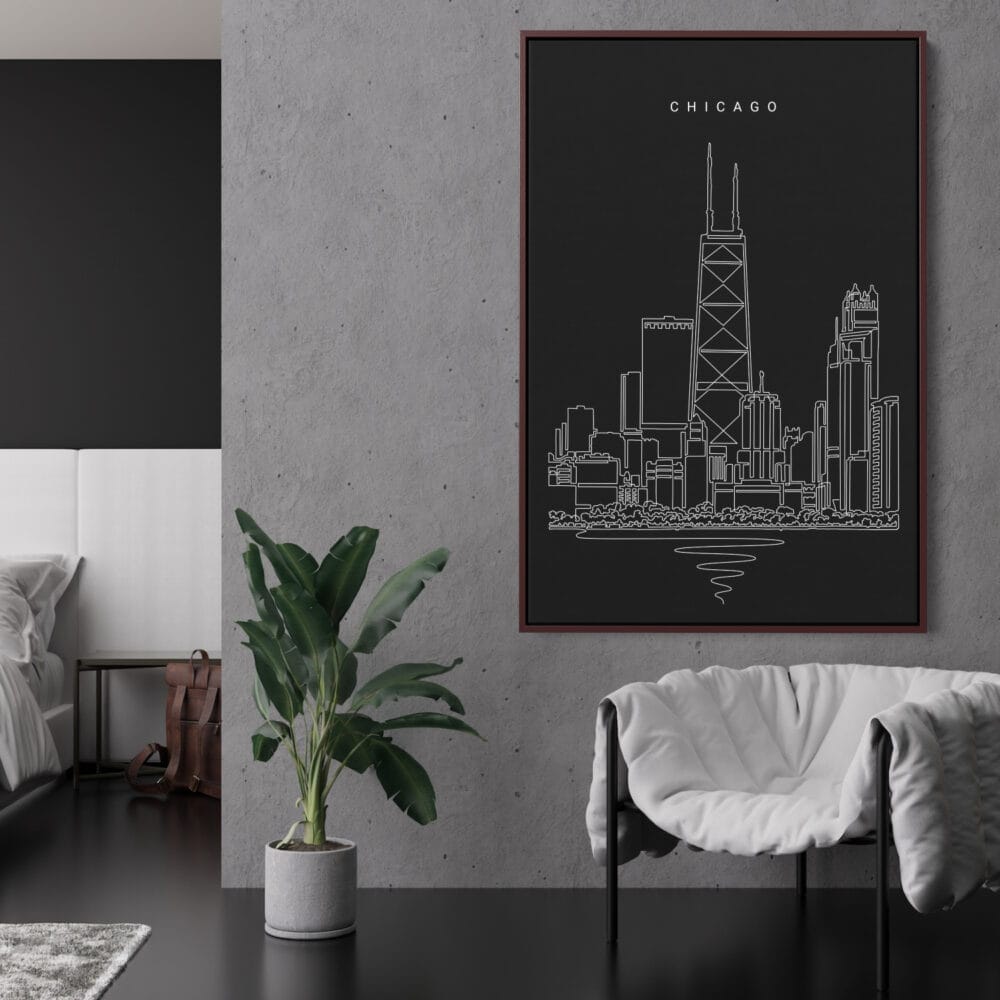 Chicago John Hancock Tower Canvas Art Print - w Lounge Chair - Portrait - Dark Chicago John Hancock Tower Canvas Art Print - w Lounge Chair - Portrait - Dark