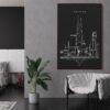 Chicago John Hancock Tower Canvas Art Print - w Lounge Chair - Portrait - Dark