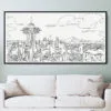Framed Seattle Canvas Wall Art - Pano - Main - Light