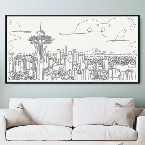 Framed Seattle Canvas Wall Art - Pano - Main - Light