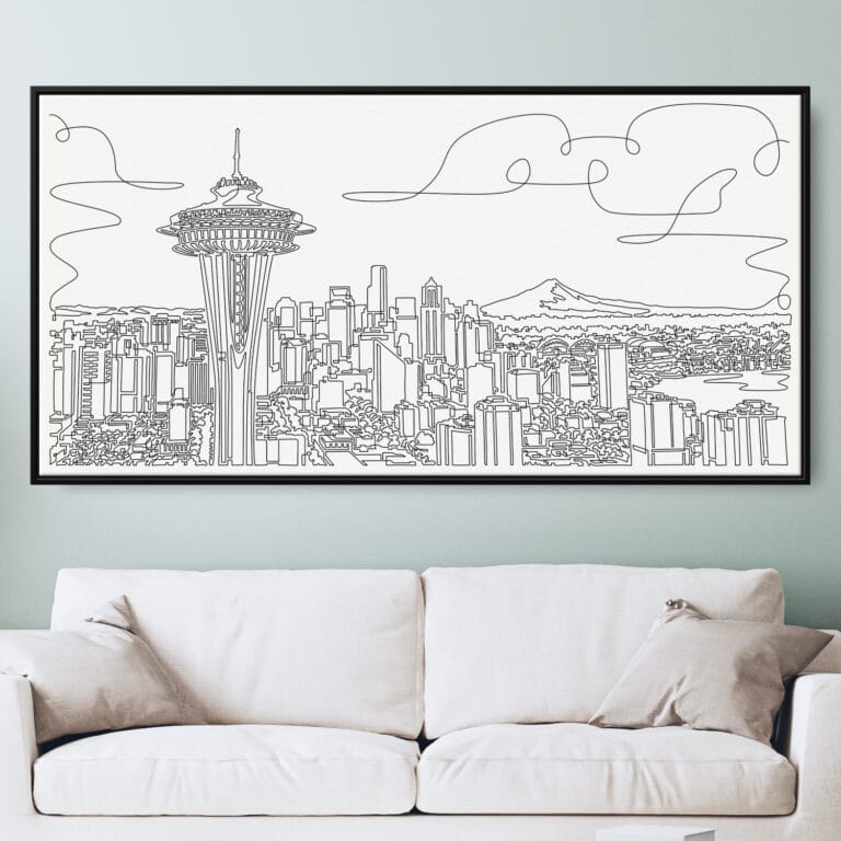 Framed Seattle Canvas Wall Art - Pano - Main - Light