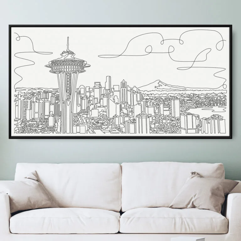 Framed Seattle Canvas Wall Art - Pano - Main - Light