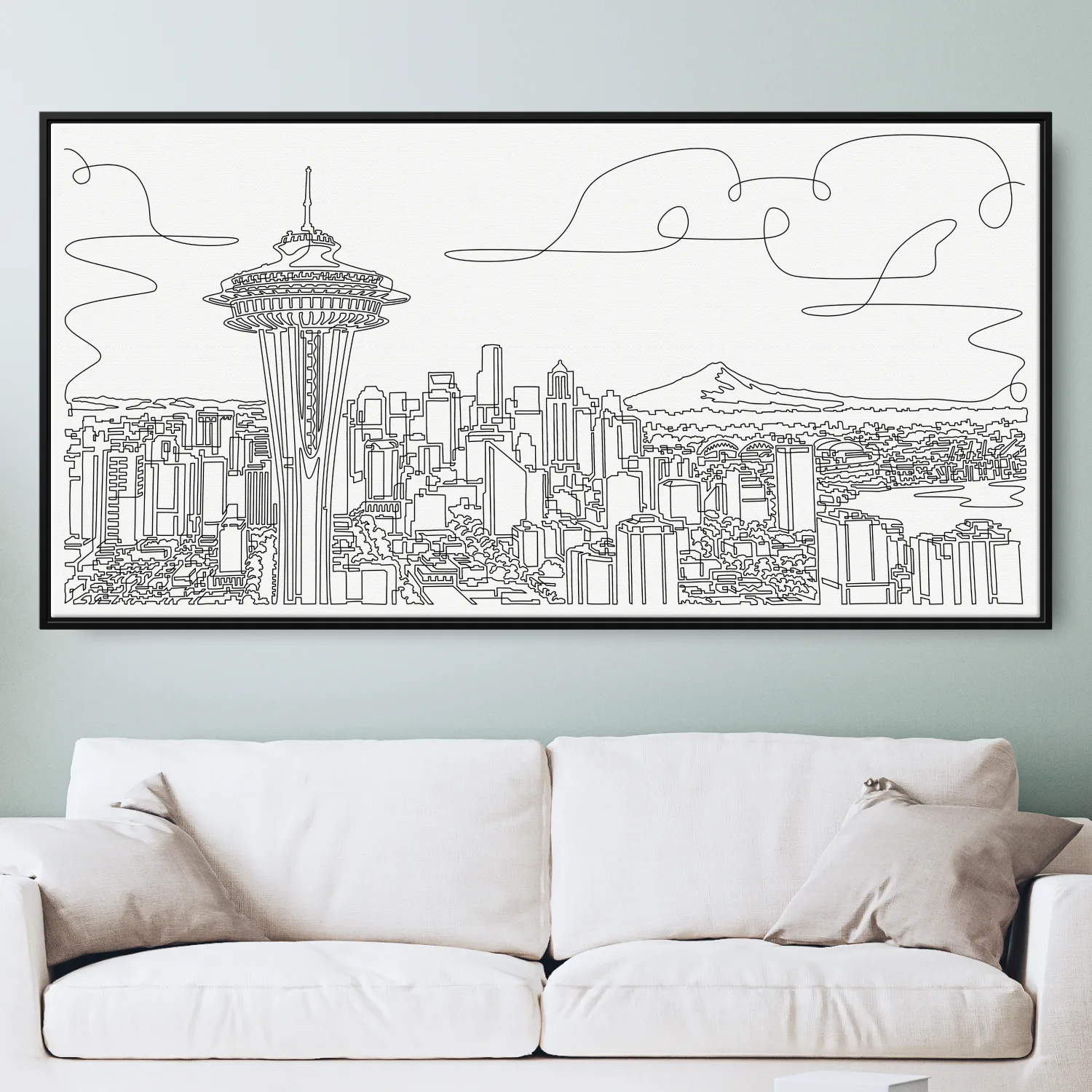 Seattle Skyline Canvas Print - Panorama Canvas Wall Art - Special One Line Drawing