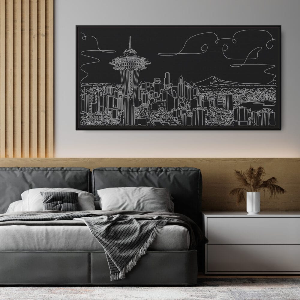 Framed Seattle Skyline Canvas Art print - Hotel Room Framed Seattle Skyline Canvas Art print - Hotel Room