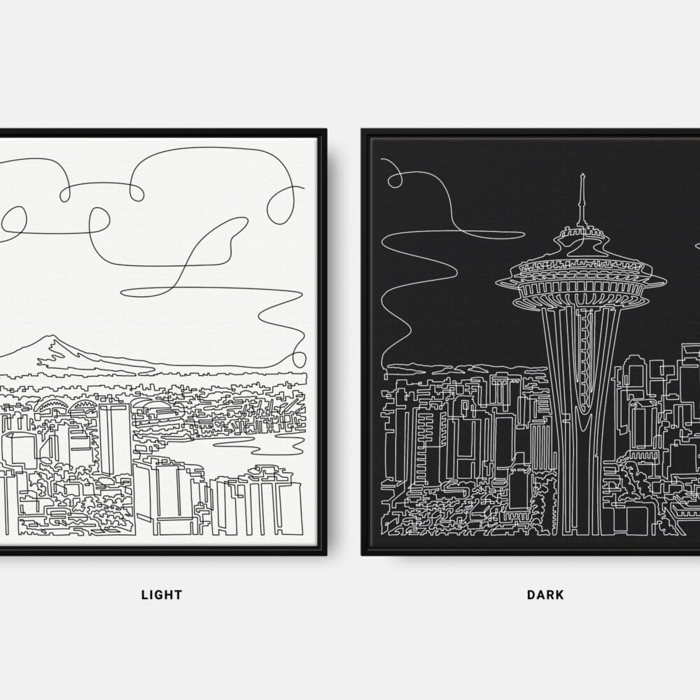 Framed Seattle Skyline Canvas Wall Art - Pano - Color Selection Framed Seattle Skyline Canvas Wall Art - Pano - Color Selection