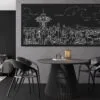 Framed Seattle Skyline Canvas Wall Art - Pano - Kitchen - Dark