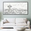 Framed Seattle Skyline Canvas Wall Art - Pano - Living Room 2 - Light
