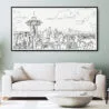 Framed Seattle Skyline Canvas Wall Art - Pano - Living Room 2 - Light
