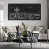 Framed Seattle Skyline Canvas Wall Art - Pano - Living Room - Dark