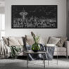Framed Seattle Skyline Canvas Wall Art - Pano - Living Room - Dark