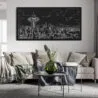 Framed Seattle Skyline Canvas Wall Art - Pano - Living Room - Dark