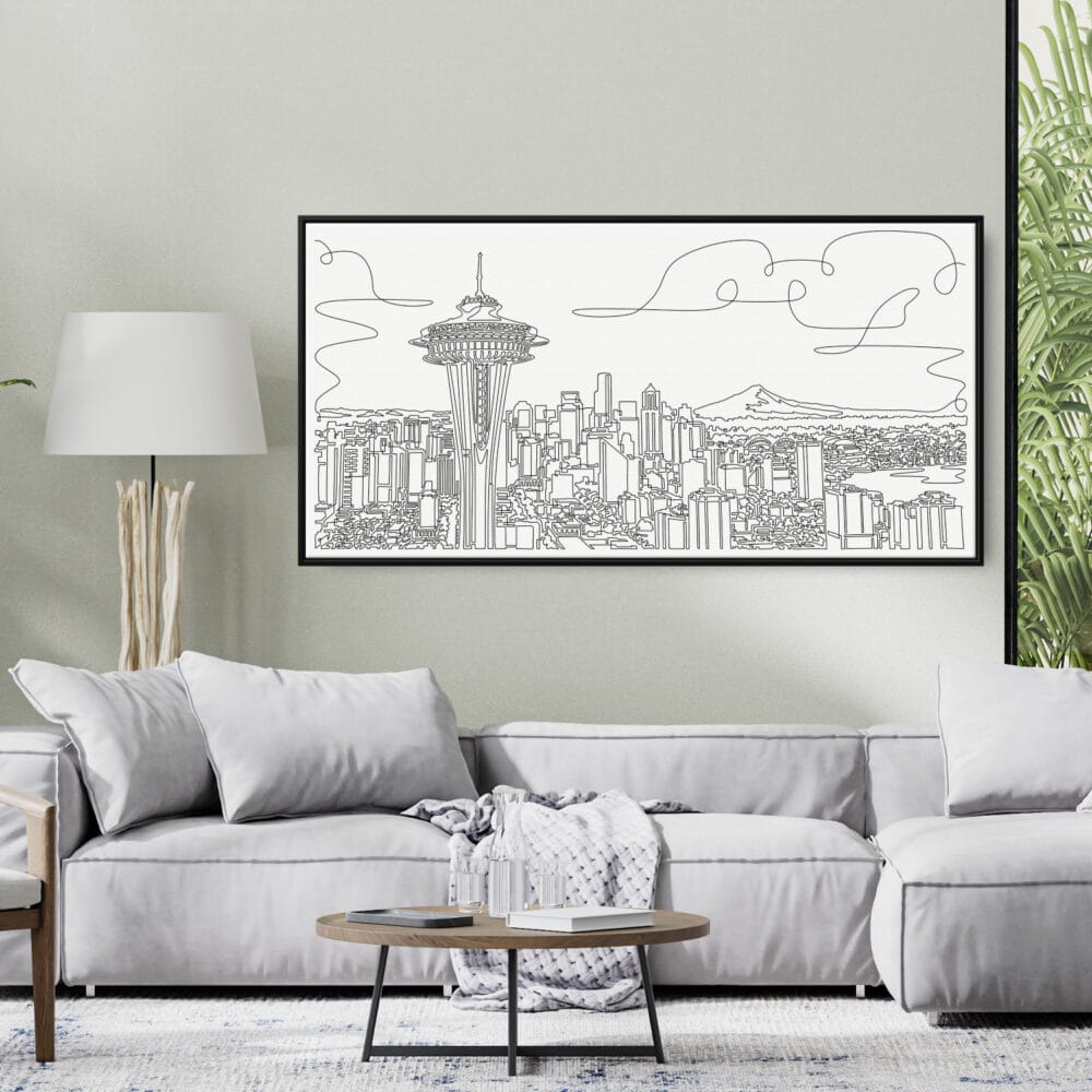 Framed Seattle Skyline Wall Art - Square - Modern Living Room - Light Framed Seattle Skyline Wall Art - Square - Modern Living Room - Light
