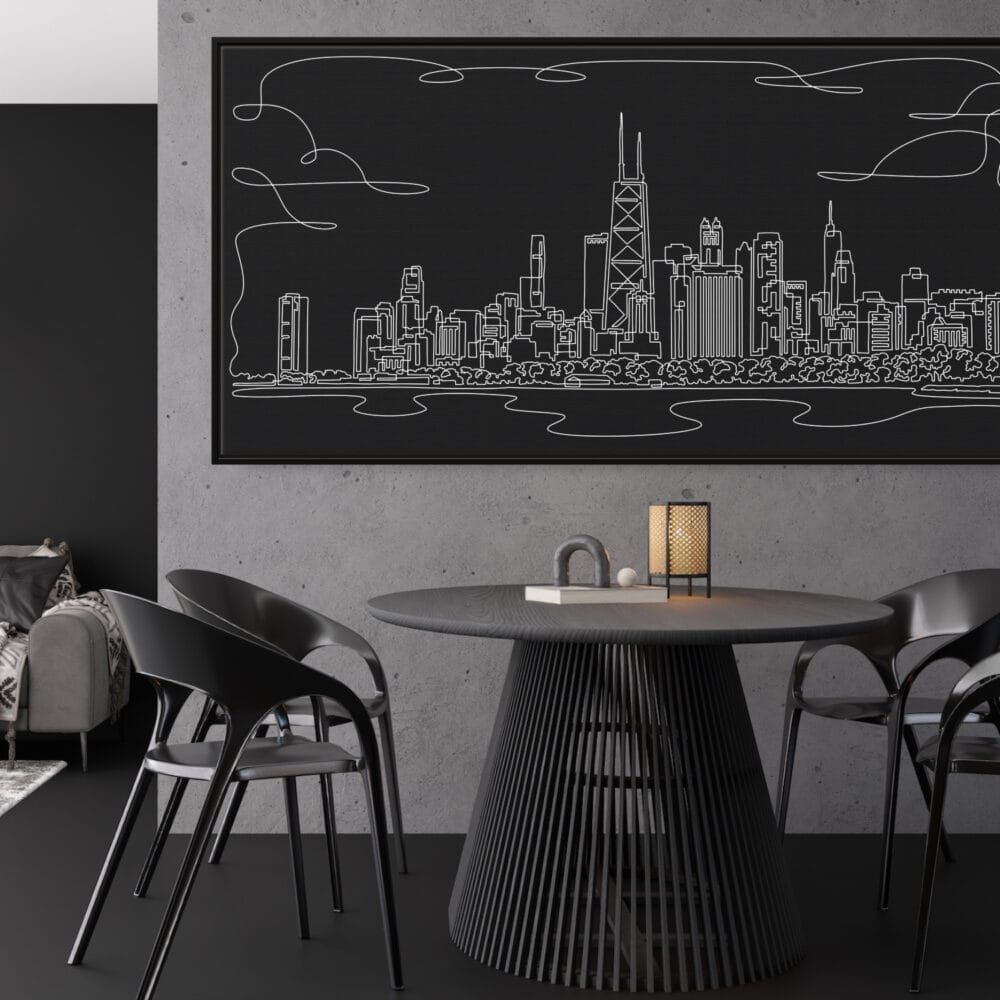 Framed Chicago Canvas Wall Art - Pano - Kitchen - Dark Framed Chicago Canvas Wall Art - Pano - Kitchen - Dark