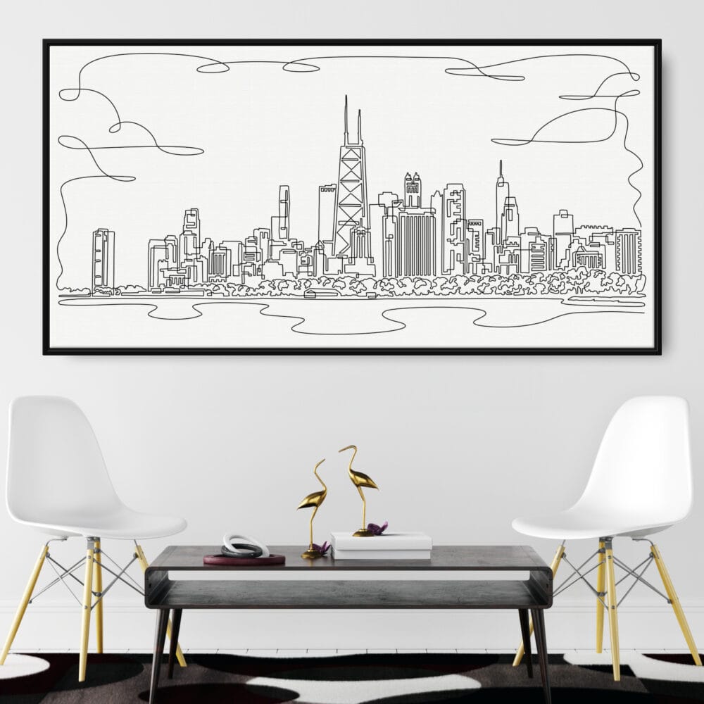 Framed Chicago Canvas Wall Art - Square - Living Room - Light Framed Chicago Canvas Wall Art - Square - Living Room - Light