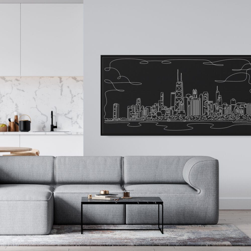 Framed Chicago Canvas Wall Art - Square - Modern Living Room - Dark Framed Chicago Canvas Wall Art - Square - Modern Living Room - Dark