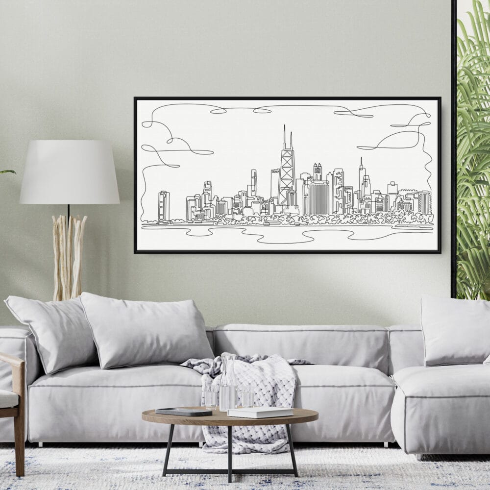 Framed Chicago Canvas Wall Art - Square - Modern Living Room - Light Framed Chicago Canvas Wall Art - Square - Modern Living Room - Light