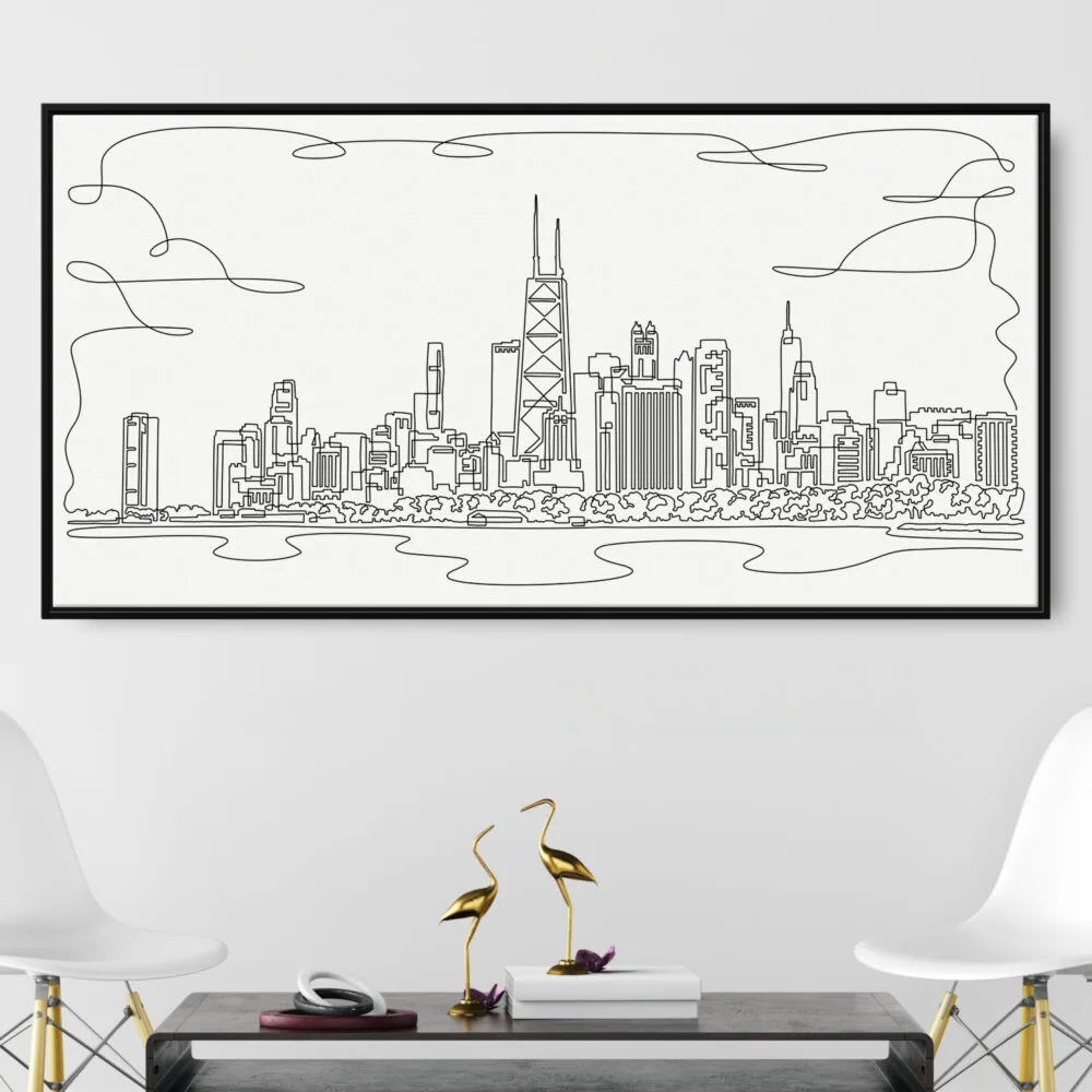 Framed Chicago Skyline Canvas Wall Art - Panorama - Main - Light Framed Chicago Skyline Canvas Wall Art - Panorama - Main - Light