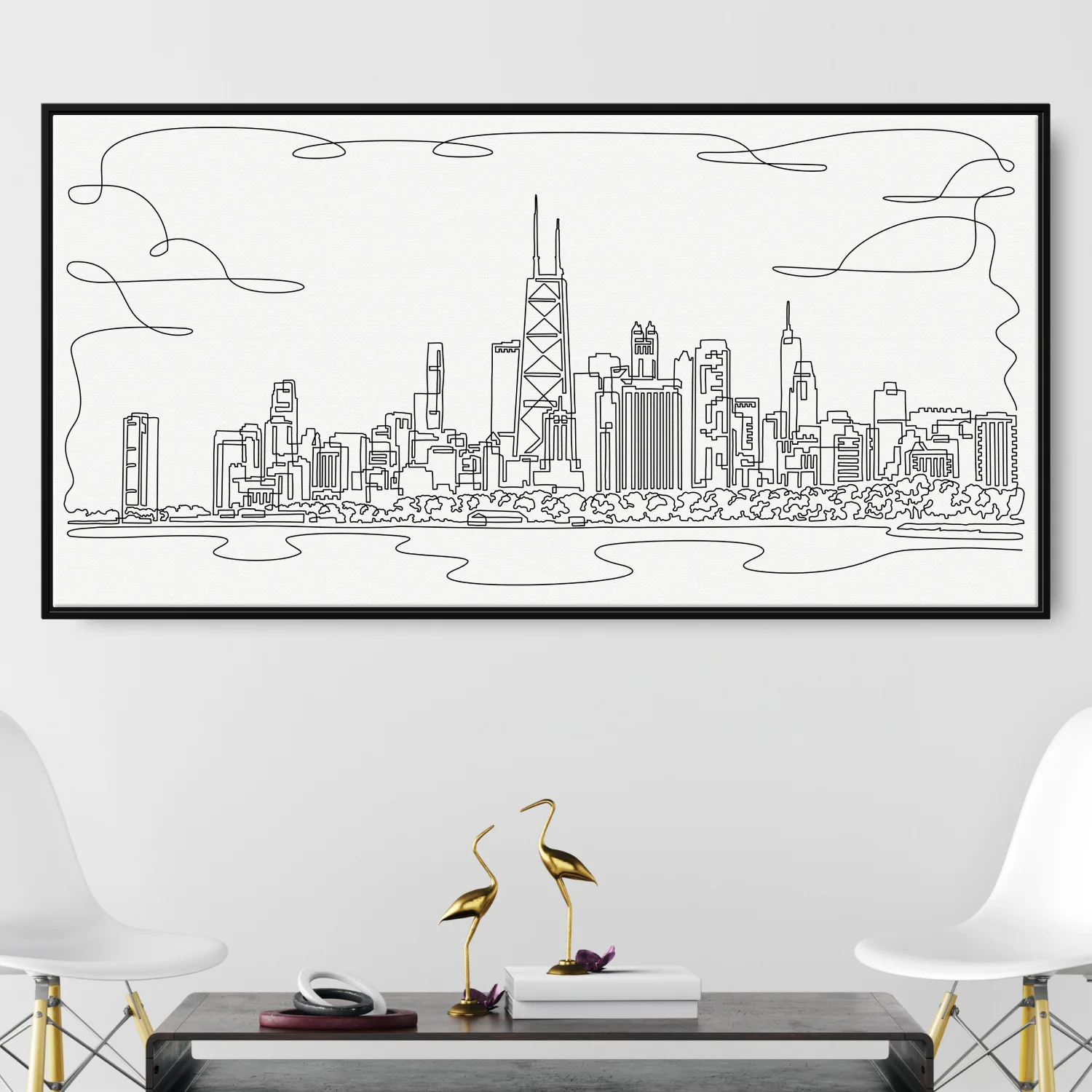Chicago Skyline Canvas Print - Panorama Canvas Wall Art - Special One Line Drawing