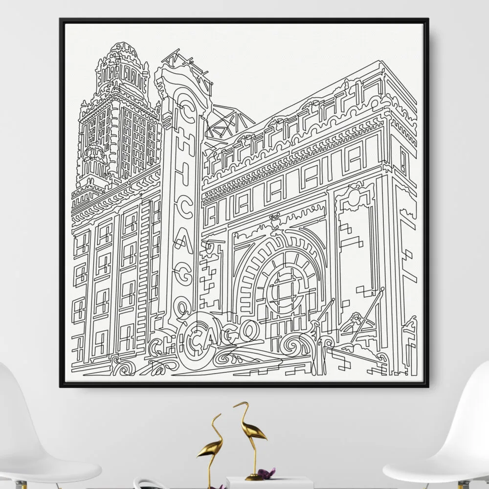 Framed Chicago Theater Canvas Print - Main - Light Framed Chicago Theater Canvas Print - Main - Light