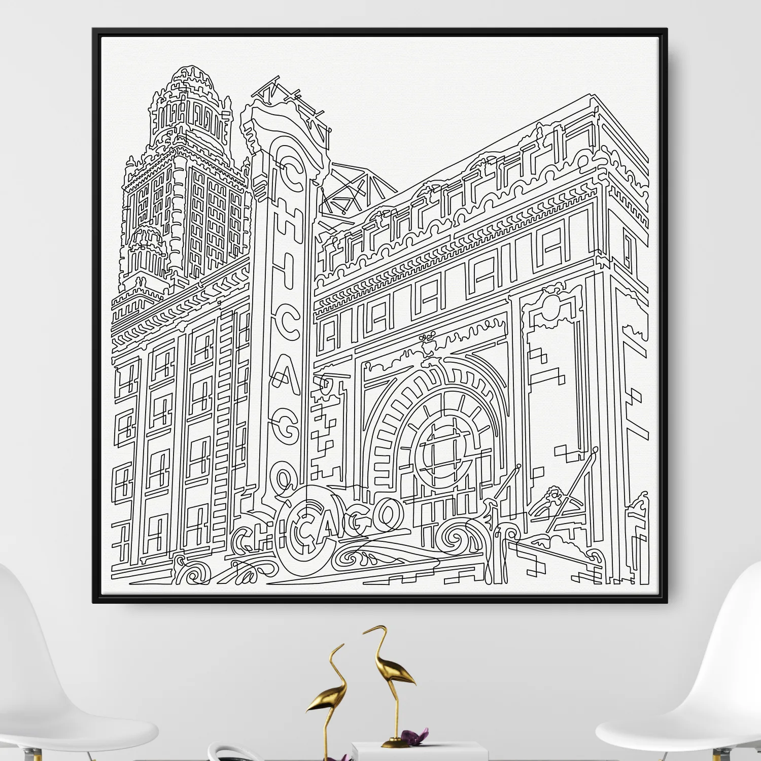 Chicago Theater Canvas Print - Hand Drawn One Line Drawing - Minimal Wall Art