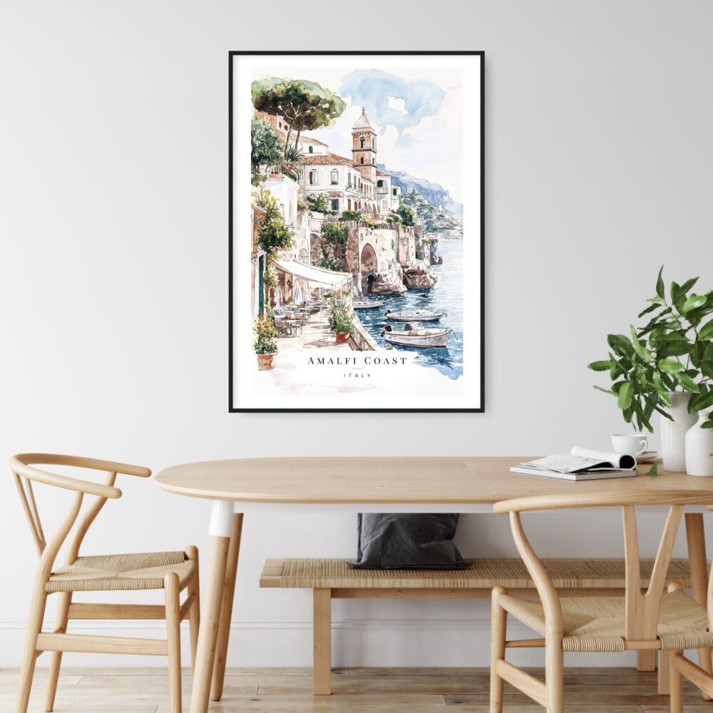 Amalfi Coast Watercolor Art Print - Kitchen Wall Art - Portrait Amalfi Coast Watercolor Art Print - Kitchen Wall Art - Portrait