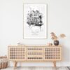 Amsterdam Canal Line Drawing Art Print - Shelf - Portrait