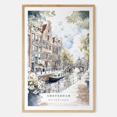 Amsterdam GrachtenGordel Watercolor Art Print - Main - Wood Frame