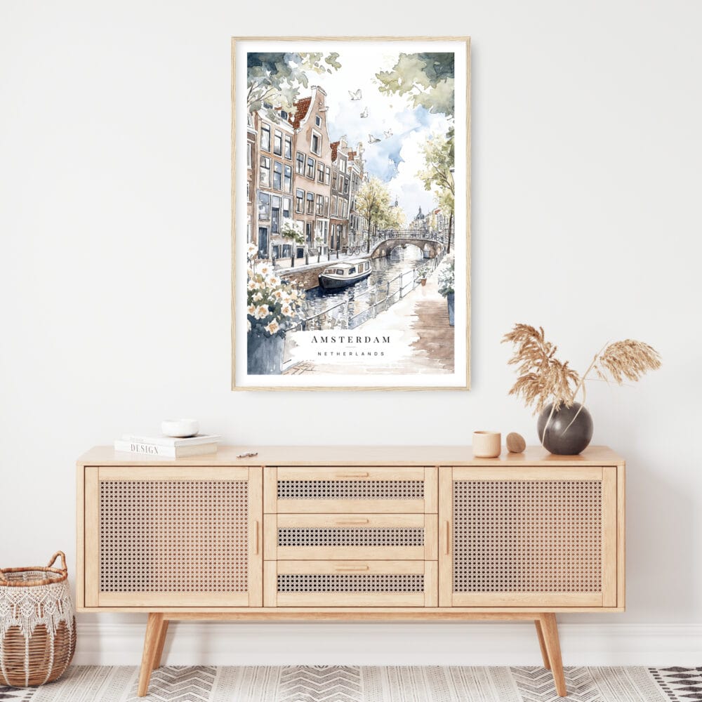 Amsterdam GrachtenGordel Watercolor Art Print - Shelf - Portrait Amsterdam GrachtenGordel Watercolor Art Print - Shelf - Portrait