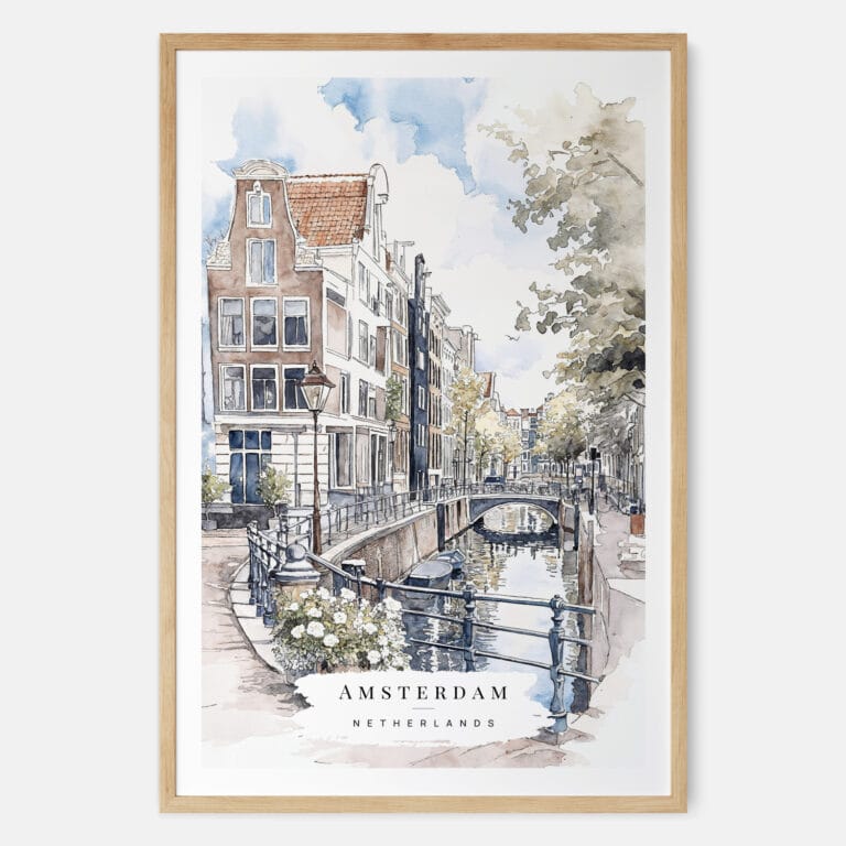 Amsterdam Watercolor Art Print - Main - Wood Frame